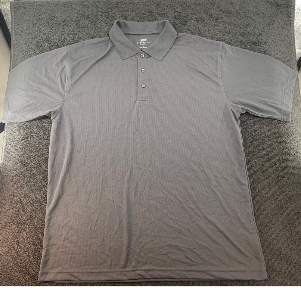 UltraClub Men's Cool & Dry Polo Shirt Size L Black short Sleeve Performance Golf